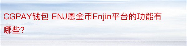CGPAY钱包 ENJ恩金币Enjin平台的功能有哪些？
