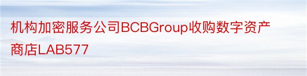 机构加密服务公司BCBGroup收购数字资产商店LAB577