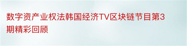 数字资产业权法韩国经济TV区块链节目第3期精彩回顾