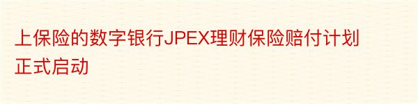 上保险的数字银行JPEX理财保险赔付计划正式启动